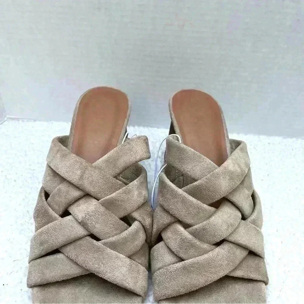 NWT Universal Thread Tan Faux Suede Square Toe Open Back Block Heel Mule Size 11 - Picture 6 of 12